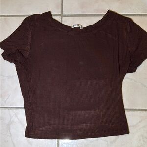 Brown Ribbed Women's Top